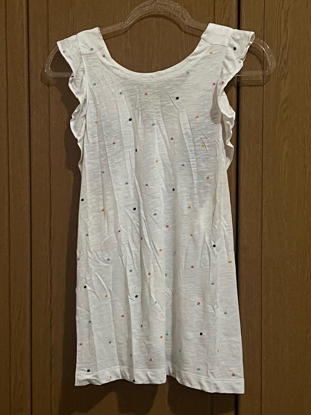 LOFT White Tank Top with Multicolor Dot Print and Ruffle Sleeves